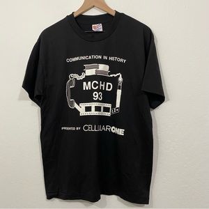 Hanes Heavyweight 50/50 Vintage Black White Print Communication History T Shirt